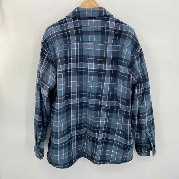 Duluth Trading Co Shacket Jacket Mens Large Blue White Plaid Cotton Snap Front - Picture 6 of 7